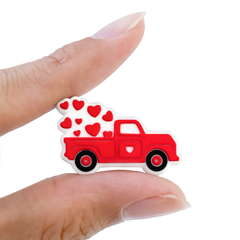 20Pcs Silicone Focal Beads Valentine Love Car Hearts Design 5