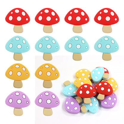 Silicone Focal Beads Yellow Blue Purple Red Mushrooms with Polka Dots