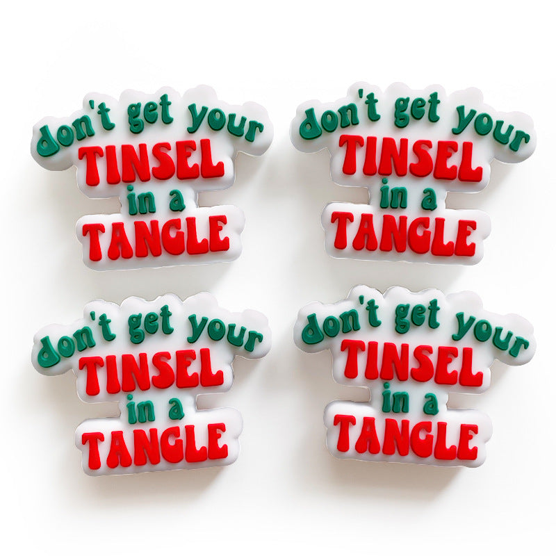 20Pcs Silicone Focal Beads Don t Get Your Tinsel In A Tangle Printed Text
