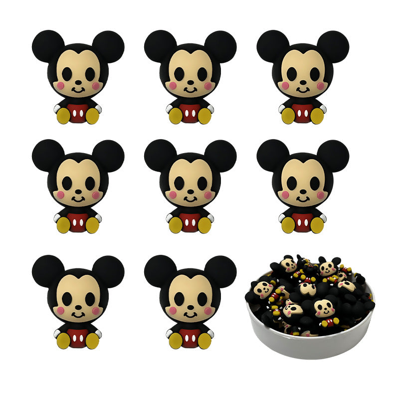 Silicone 3D Focal Beads Round Ear Mouse Character Sitting Pose 4