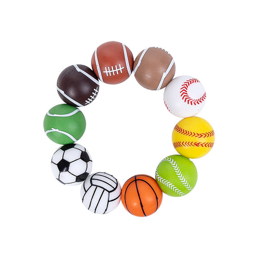 20pcs 15mm Printed Football Silicone Beads Sports Ball Design