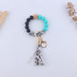 Leopard Print Silicone Bead Wristlet Keychain PU Tassel Charm 7