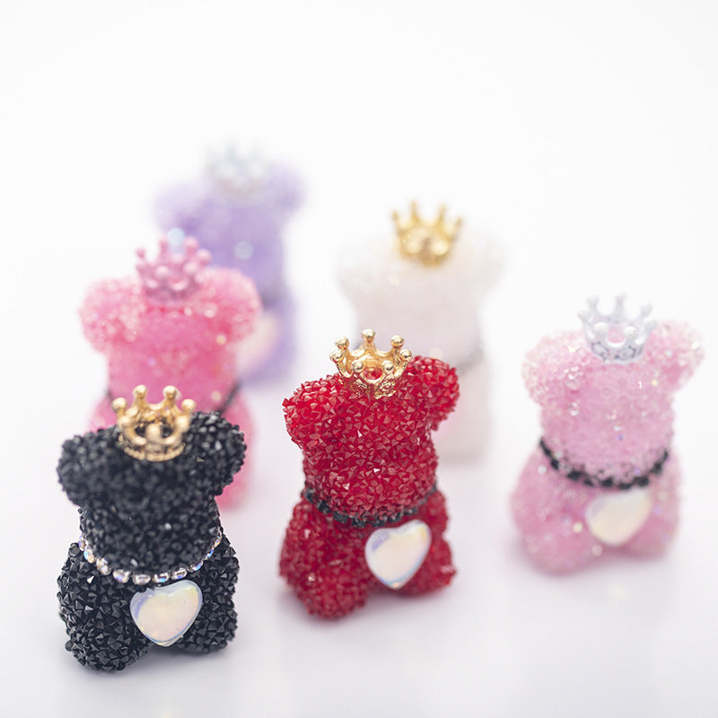 10pcs Sugar Crown Bear Rhinestone Focal Beads Large and Small 7
