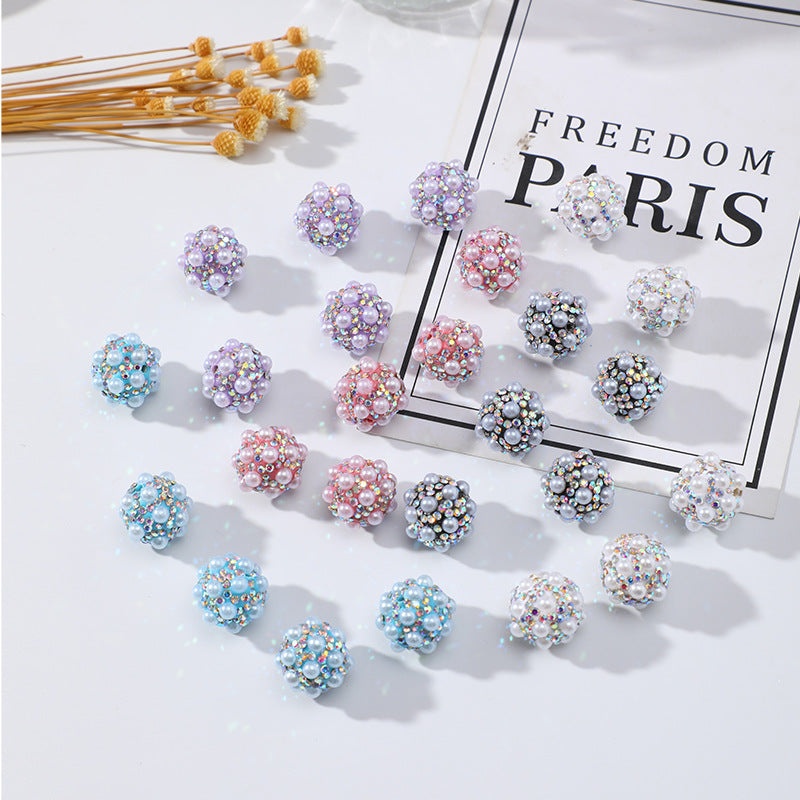 20pcs 16mm Pearl Rhinestone Clay Beads DIY Jewelry Making
