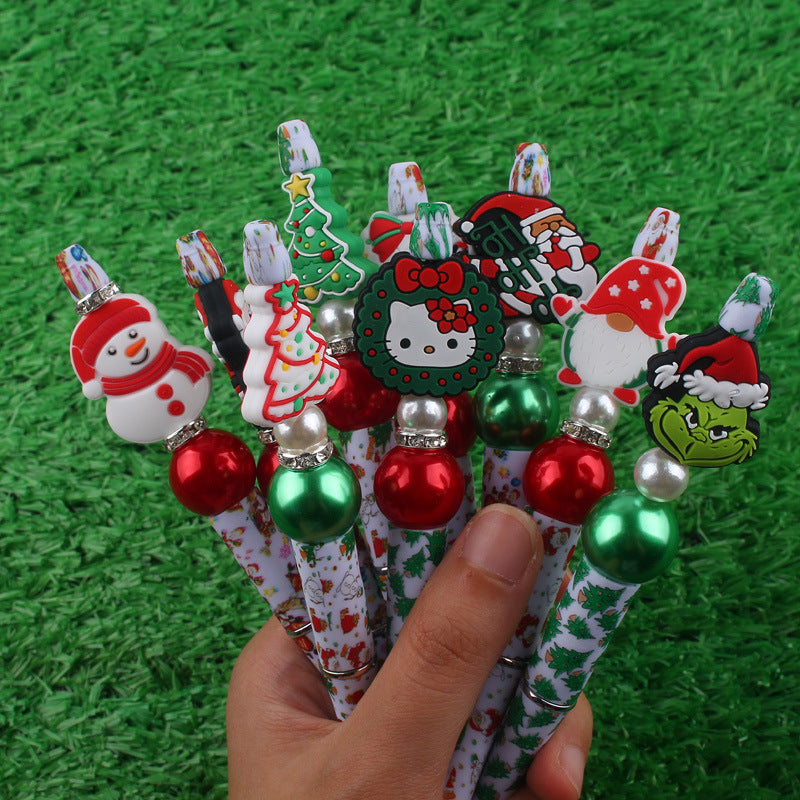 Santa Claus Snowman Silicone Beaded Pens Christmas Holiday Novelty Gift 2
