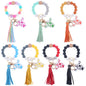 Western Cow Silicone Bead Wristlet Keychain PU Leather Tassel