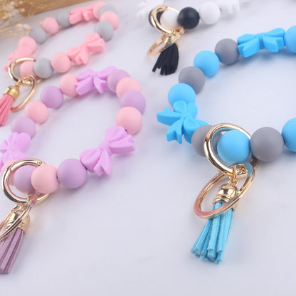 Bow Silicone Bead Wristlet Keychain 14cm Tassel Charm 2