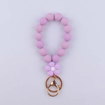 Flower Silicone Bead Wristlet Keychain with Daisy Charm 7