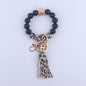 PU Leather Tassel Silicone Bead Wristlet Keychain Leopard Print 6