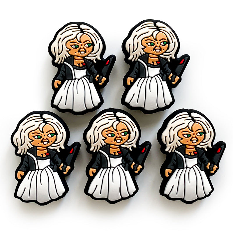 20pcs Silicone Focal Beads Halloween Horror Woman Holding Knife 2