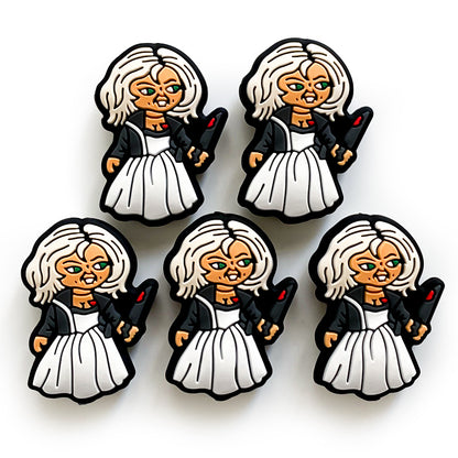 20pcs Silicone Focal Beads Halloween Horror Woman Holding Knife 2