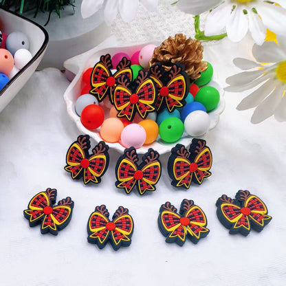 20Pcs Silicone Focal Beads Christmas Deer Bow Design