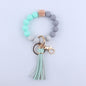 PU Leather Tassel Silicone Bead Wristlet Keychain Leopard Print 12