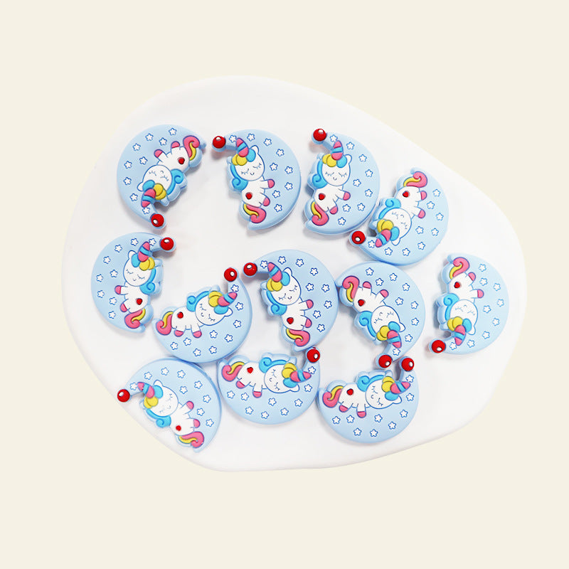 Silicone Focal Beads Unicorn Moon with Star Detail 10