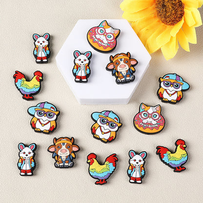 Silicone Focal Beads Colorful Rooster Owl and Animal Characters with Glasses 2