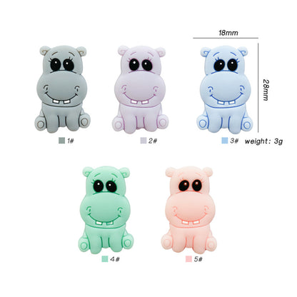 20pcs Silicone Focal Beads Hippo Sitting Pose