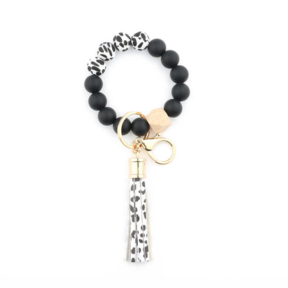 Silicone Bead Wristlet Keychain with Wooden Hexagon Bead Tassel 19