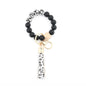 Silicone Bead Wristlet Keychain with Wooden Hexagon Bead Tassel 19