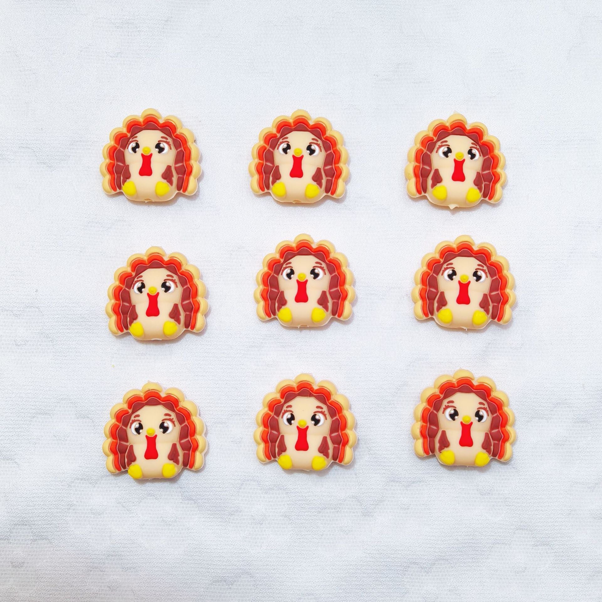 20Pcs Silicone 3D Focal Beads Cute Turkey Front Facing 5
