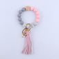 PU Leather Tassel Silicone Bead Wristlet Keychain Leopard Print 9