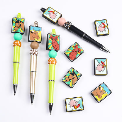 Silicone Focal Beads Tarot Animal Square Frame with Animal Faces