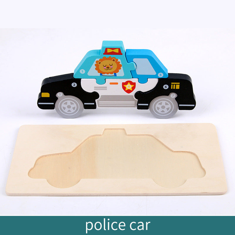 Wooden Building Blocks Animal Traffic Shapes Matching 3D Puzzle Toy 28