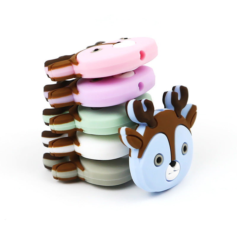 Silicone Focal Beads Cartoon Colorful Deer with Antlers 2