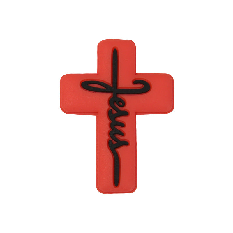 20pcs Silicone Focal Beads Jesus Cross Printed Text Design 12