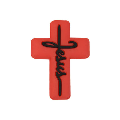 20pcs Silicone Focal Beads Jesus Cross Printed Text Design 12