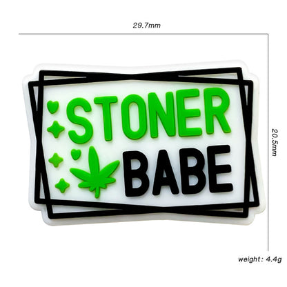 20Pcs Silicone Focal Beads Stoner Babe Green Maple Leaves Text Detail 2
