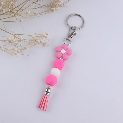 Flower Silicone Bead Keychain with Tassel Charm Accessory 10