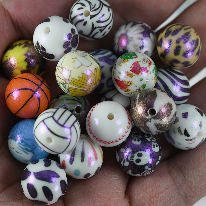 50pcs 15mm Color Reflect Changing Printed Silicone Beads 3