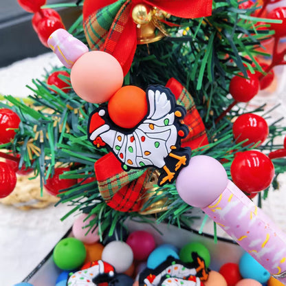 20Psc Silicone Focal Beads Christmas Chicken Wearing Hat 4