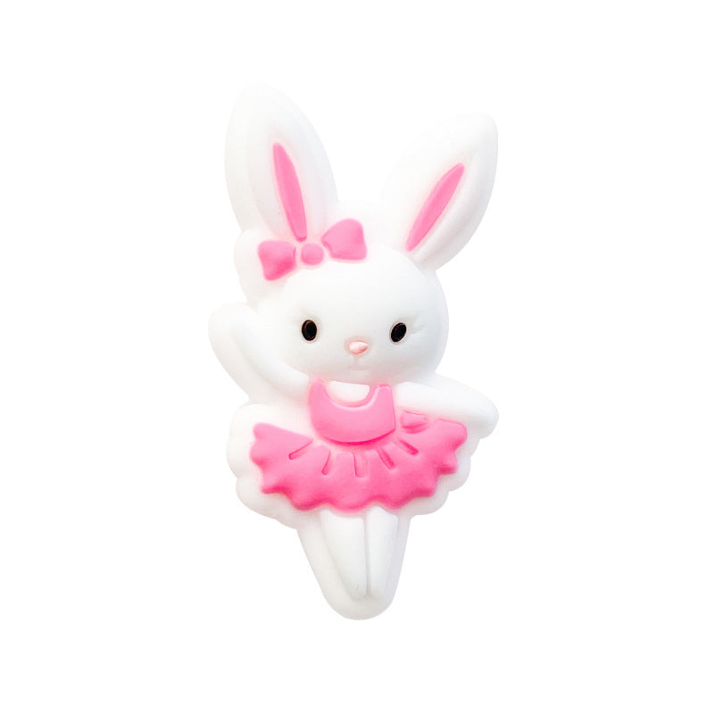 20pcs Silicone Focal Beads Bunny Wearing Dress and Bow 5