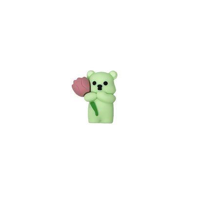 20Pcs Silicone 3D Focal Beads Colored Teddy Bear Holding Flower 11