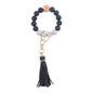 PU Tassel Silicone Bead Wristlet Keychain with Wooden Bead 18
