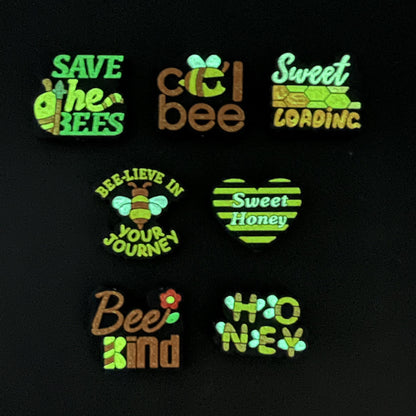 20pcs Silicone Focal Beads Glow In The Dark Animal Bee With Printed Text 3