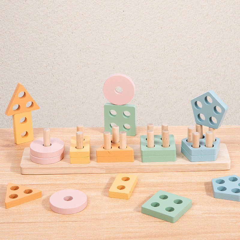 Wooden Montessori Toys Geometric Shape Matching Columns