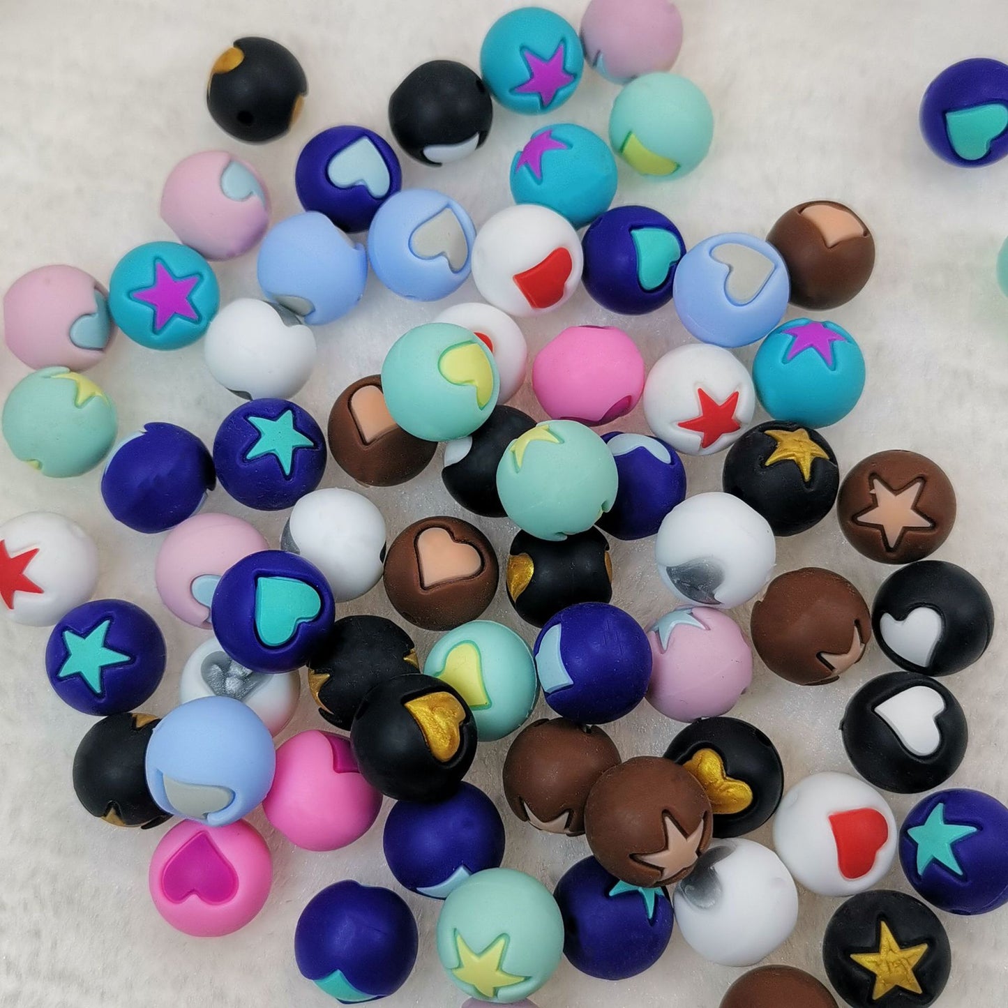 50pcs 15mm Heart Star Silicone Beads Solid Color 3
