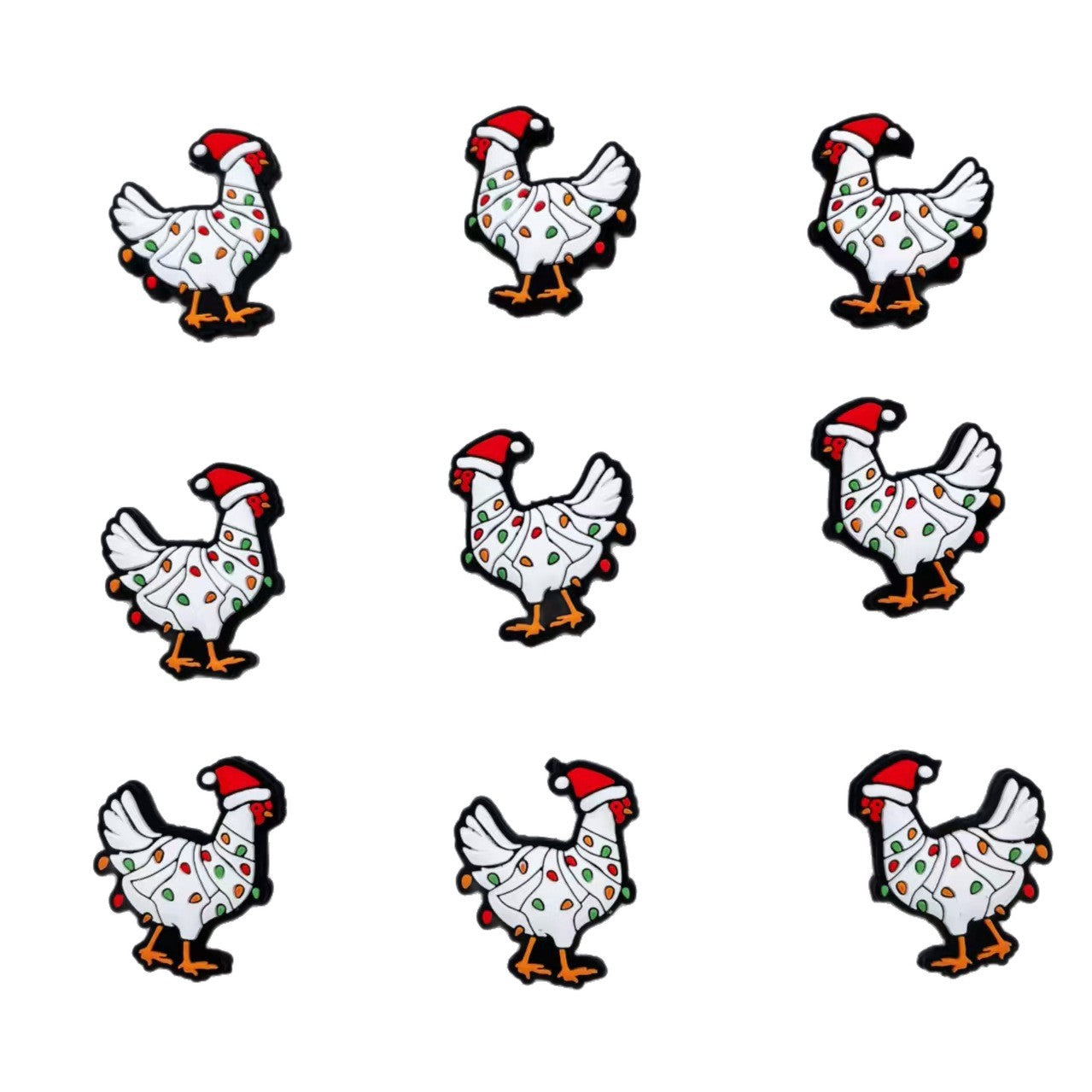 20Psc Silicone Focal Beads Christmas Chicken Wearing Hat 5