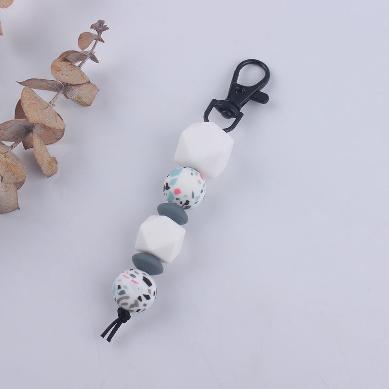 Leopard Print Silicone Bead Keychain with Geometric Beads Charm 7