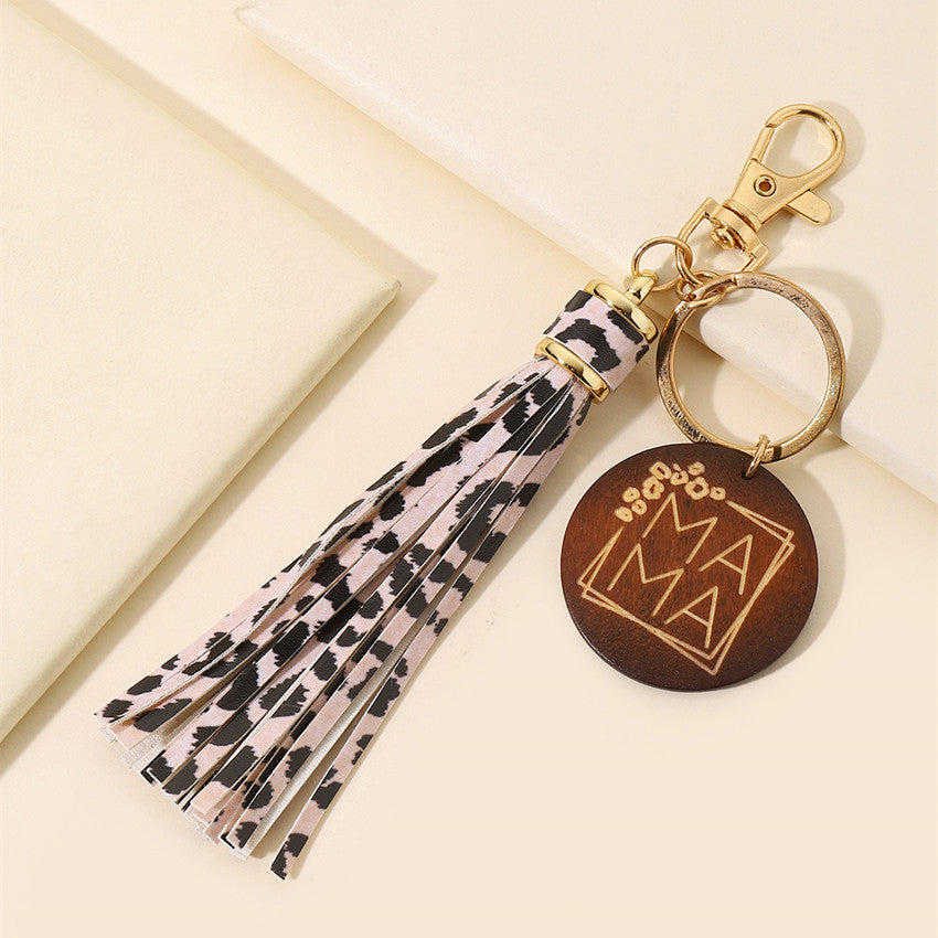 Western Wooden Mama Tassel Keychain Metal Accessory 14
