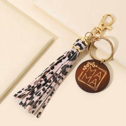Western Wooden Mama Tassel Keychain Metal Accessory 14