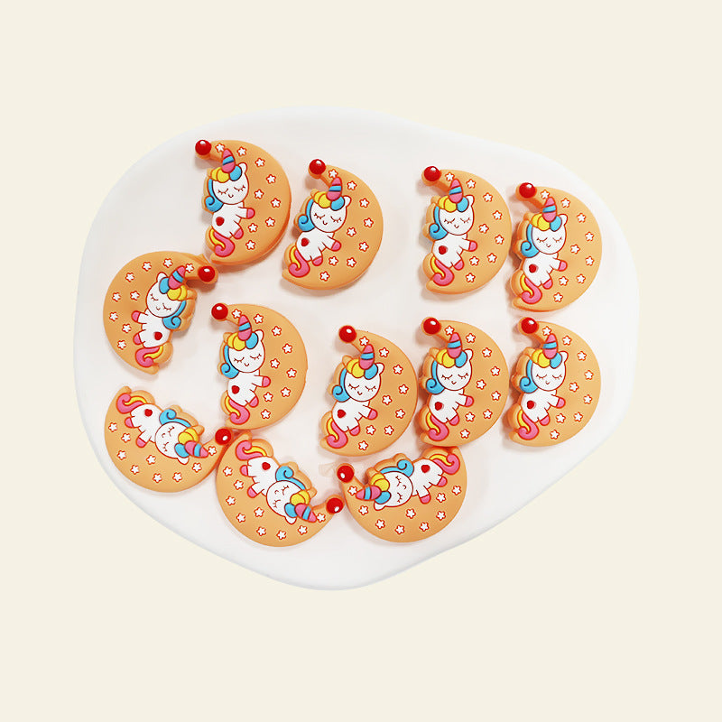 Silicone Focal Beads Unicorn Moon with Star Detail 13