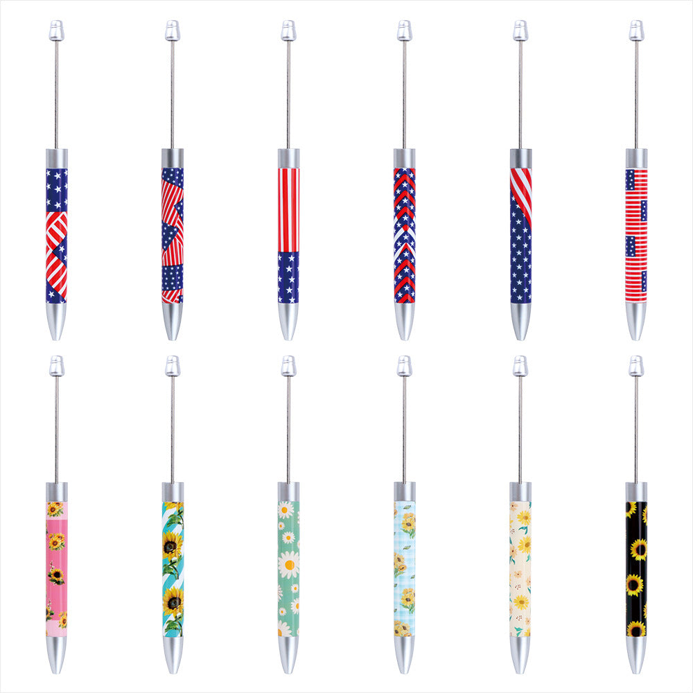 Long Printed Flag Sunflower Pattern Beadable Ballpoint Pens DIY Craft
