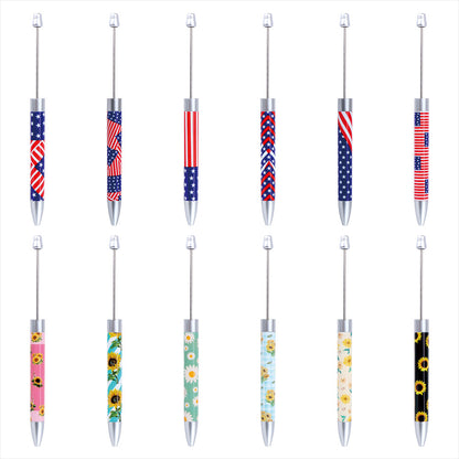 Long Printed Flag Sunflower Pattern Beadable Ballpoint Pens DIY Craft