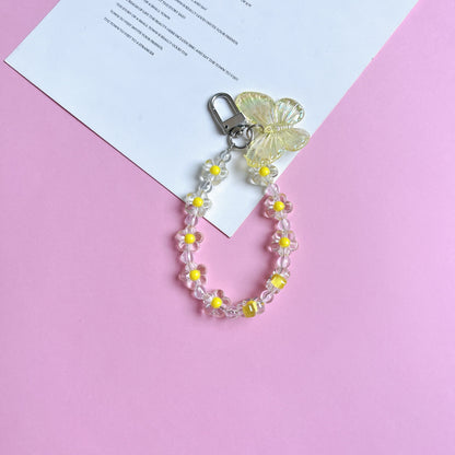 Flower Butterfly Acrylic Beaded Wristlet Keychain Charm 15