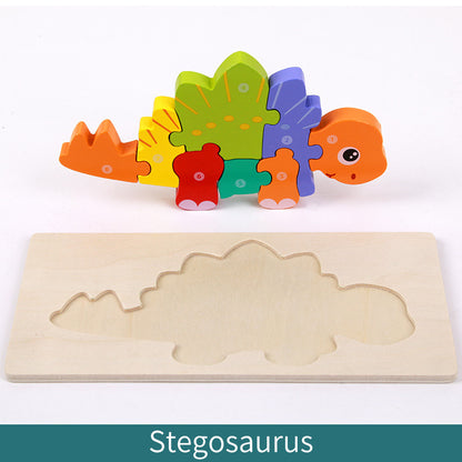Wooden Building Blocks Animal Traffic Shapes Matching 3D Puzzle Toy 40