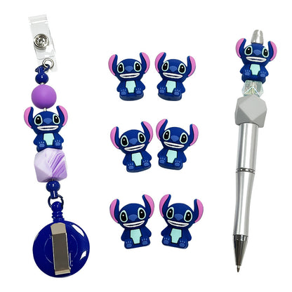 Silicone 3D Focal Beads Blue Alien Character Large Ears Sitting Pose 6