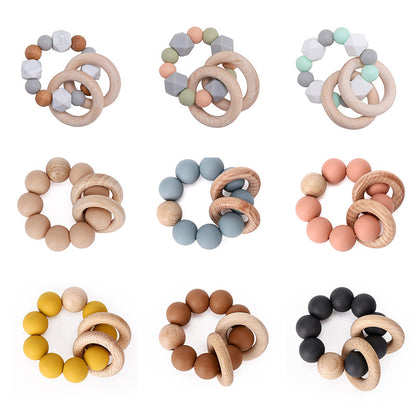 Wooden Beech Teething Ring Baby Teether Toy for 6 Months and Up